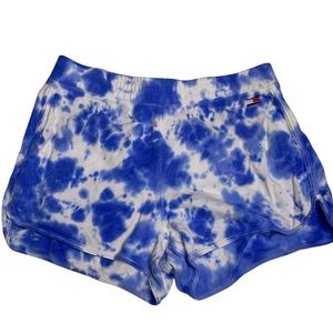 Tommy Hilfiger tie dye shorts Stretch Blue White Drawstring Logo Knit Cheer
